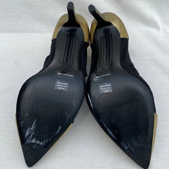 Stella Luna Black Lace & Gold Pointed Toe Booties, Size 38 (US 8), Ankle Boots - Picture 12 of 13